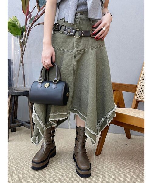 EVRIS（エヴリス）の「ランダムヘムミディーデニムスカート（デニムスカート・レディース・カーキ/ブルー・MEDIUM/SMALL）」の10枚目の写真