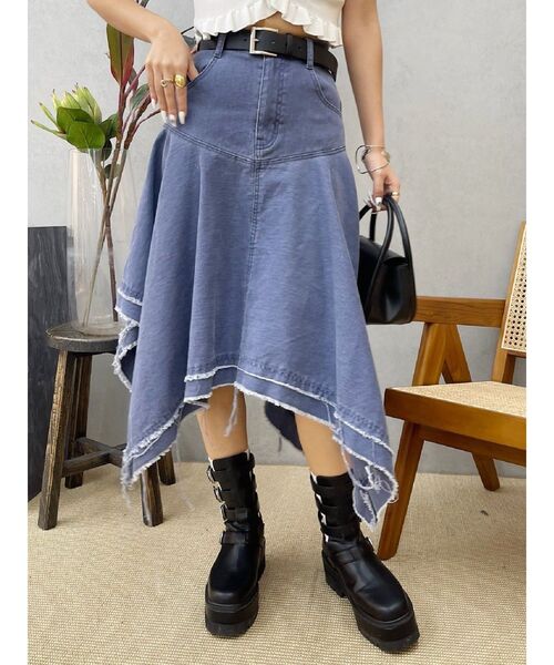 EVRIS（エヴリス）の「ランダムヘムミディーデニムスカート（デニムスカート・レディース・カーキ/ブルー・MEDIUM/SMALL）」の12枚目の写真