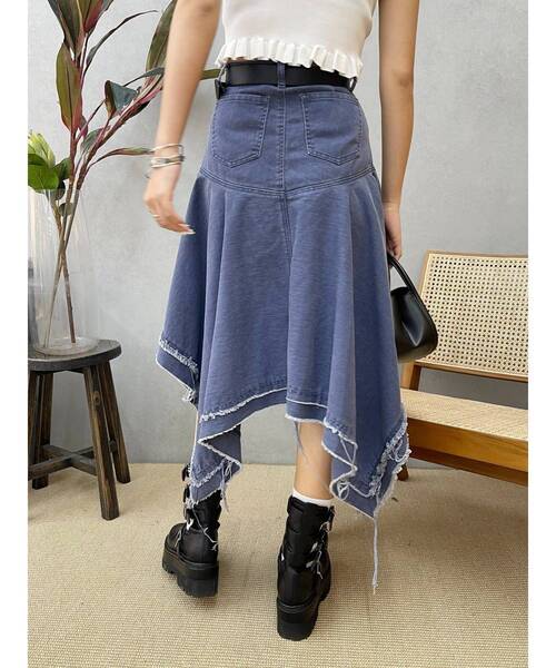 EVRIS（エヴリス）の「ランダムヘムミディーデニムスカート（デニムスカート・レディース・カーキ/ブルー・MEDIUM/SMALL）」の13枚目の写真