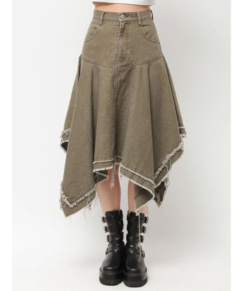 EVRIS（エヴリス）の「ランダムヘムミディーデニムスカート（デニムスカート・レディース・カーキ/ブルー・MEDIUM/SMALL）」の17枚目の写真