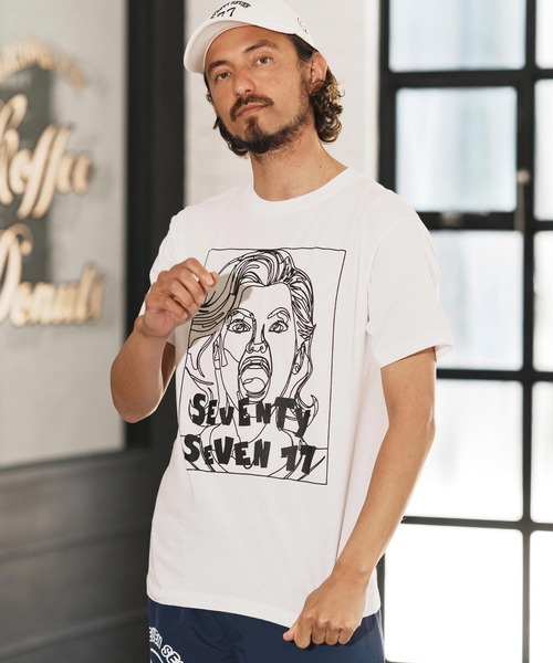 seventy seven(セブンティセブン)の「mt9666-middle onz S-S t-shirts (77LADY) Tシャツ(Tシャツ/カットソー・メンズ・ホワイト/カーキ/ブラック・S/M/L/XL)」の2枚目の写真