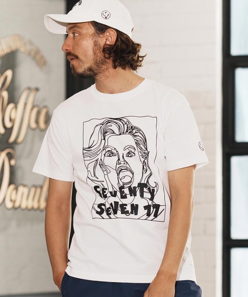 seventy seven(セブンティセブン)の「mt9666-middle onz S-S t-shirts (77LADY) Tシャツ(Tシャツ/カットソー・メンズ・ホワイト/カーキ/ブラック・S/M/L/XL)」の4枚目の写真