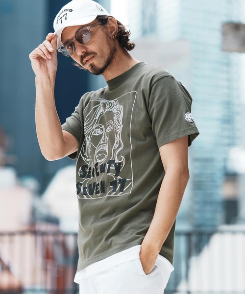 seventy seven(セブンティセブン)の「mt9666-middle onz S-S t-shirts (77LADY) Tシャツ(Tシャツ/カットソー・メンズ・ホワイト/カーキ/ブラック・S/M/L/XL)」の8枚目の写真