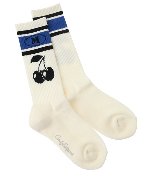 Candy Stripper(キャンディストリッパー)の「CHERRY LINE RIB ソックス(ソックス/靴下・レディース・ホワイト×ピンク/ホワイト×ブルー/ライトブルー・FREE)」の2枚目の写真