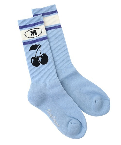 Candy Stripper(キャンディストリッパー)の「CHERRY LINE RIB ソックス(ソックス/靴下・レディース・ホワイト×ピンク/ホワイト×ブルー/ライトブルー・FREE)」の3枚目の写真