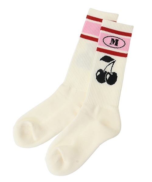 Candy Stripper(キャンディストリッパー)の「CHERRY LINE RIB ソックス(ソックス/靴下・レディース・ホワイト×ピンク/ホワイト×ブルー/ライトブルー・FREE)」の4枚目の写真