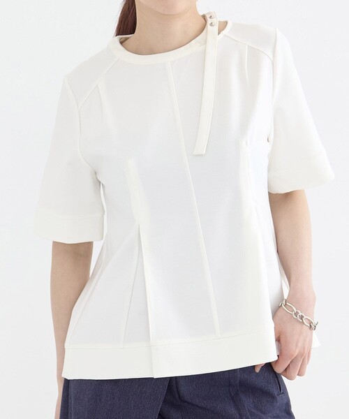 tシャツ タックペプラムポンチトップス｜ウォッシャブル/UVカット/オフィスカジュアル/半袖/夏服 レディース タックペプラムポンチトップス｜ウォッシャブル/UVカット