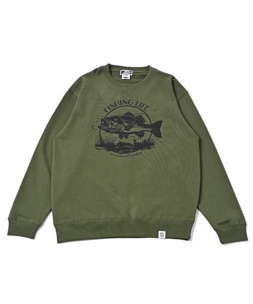 NOTHINKER(ノーシンカー)の「FISHING LIFE CIRCLE Crewneck Sweat(スウェット・メンズ・オレンジ/オリーブ・X-LARGE/LARGE/MEDIUM/SMALL/XX-LARGE)」の2枚目の写真