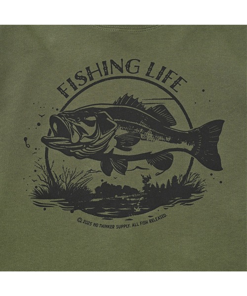 NOTHINKER(ノーシンカー)の「FISHING LIFE CIRCLE Crewneck Sweat(スウェット・メンズ・オレンジ/オリーブ・X-LARGE/LARGE/MEDIUM/SMALL/XX-LARGE)」の7枚目の写真