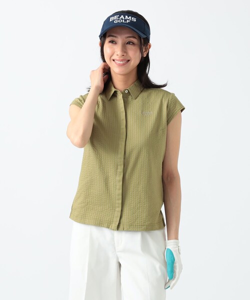 レディース　ビームス　BEAMS GOLF 青白ストライプ トップスシャツ レディース ビームス BEAMS GOLF 青白ストライプ トップスシャツ