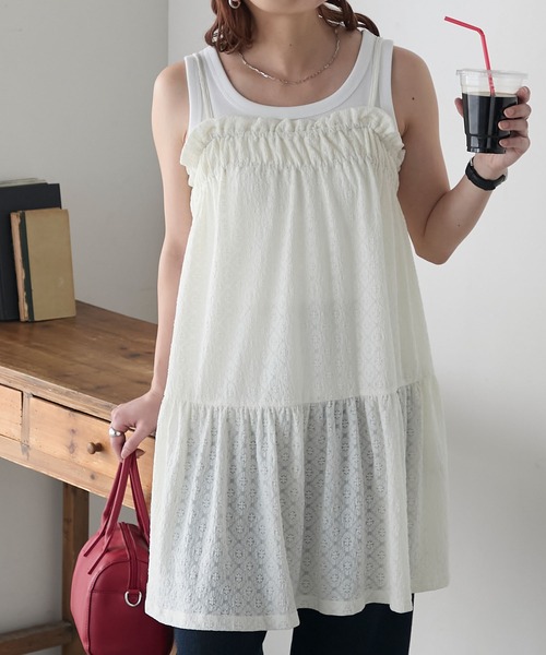 BONLECILL（ボンルシール）の「フラワーカットレースジャガードイージーキャミワンピース（ワンピース・レディース・ブラック/アイボリー・FREE）」の11枚目の写真