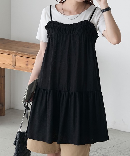 BONLECILL（ボンルシール）の「フラワーカットレースジャガードイージーキャミワンピース（ワンピース・レディース・ブラック/アイボリー・FREE）」の13枚目の写真