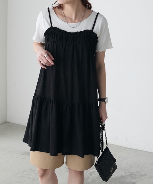 BONLECILL（ボンルシール）の「フラワーカットレースジャガードイージーキャミワンピース（ワンピース・レディース・ブラック/アイボリー・FREE）」の14枚目の写真