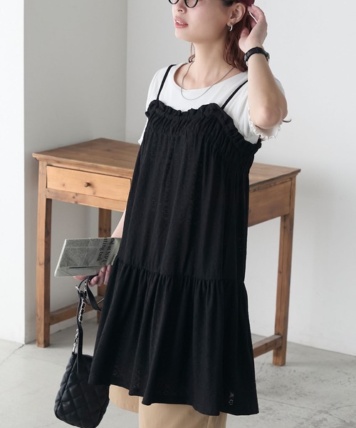 BONLECILL（ボンルシール）の「フラワーカットレースジャガードイージーキャミワンピース（ワンピース・レディース・ブラック/アイボリー・FREE）」の21枚目の写真