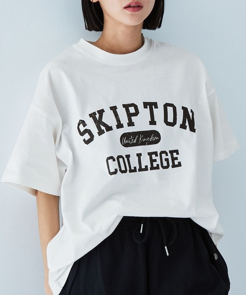 ヴィンテージ加工カレッジロゴプリントオーバーサイズ半袖Tシャツ MONO