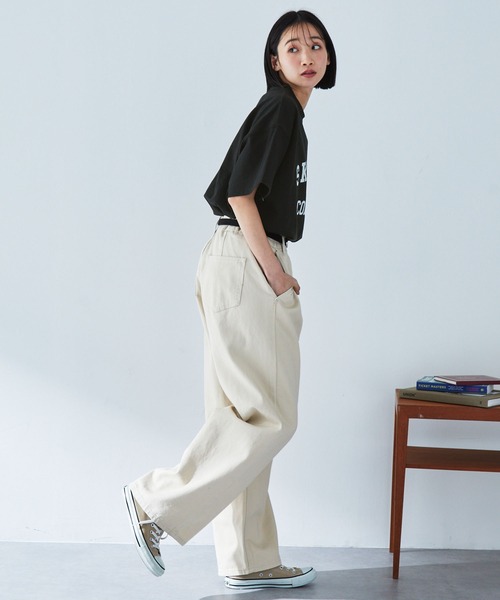 MONO-MART(モノマート)の「ヴィンテージ加工カレッジロゴプリントオーバーサイズ半袖Tシャツ(Tシャツ/カットソー・レディース・オフホワイト/杢グレー/ホワイト系/ブラック/スミクロ/ネイビー/ブラック系/ピンク・FREE)」の11枚目の写真