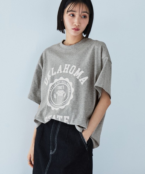 セール】ヴィンテージ加工カレッジロゴプリントオーバーサイズ半袖T