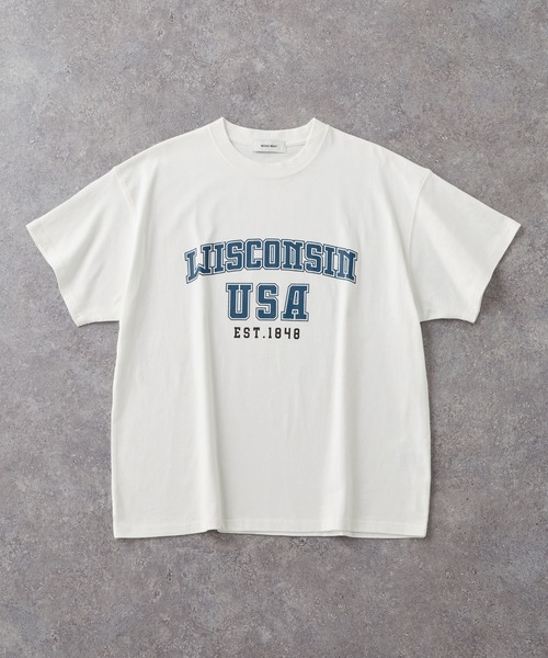 ヴィンテージ加工カレッジロゴプリントオーバーサイズ半袖Tシャツ MONO