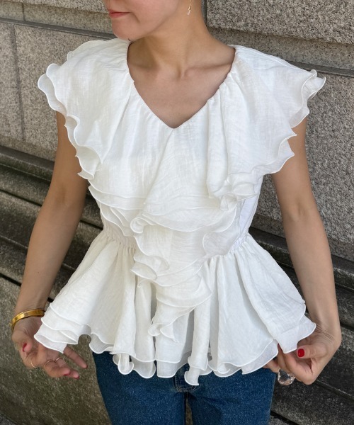 JENNE　ジェンヌ　ケープカラーカシュクールブラウス　ホワイト　新品未着用 カシュクールペプラムブラウス｜JENNE(ジェンヌ)公式通販：パリ