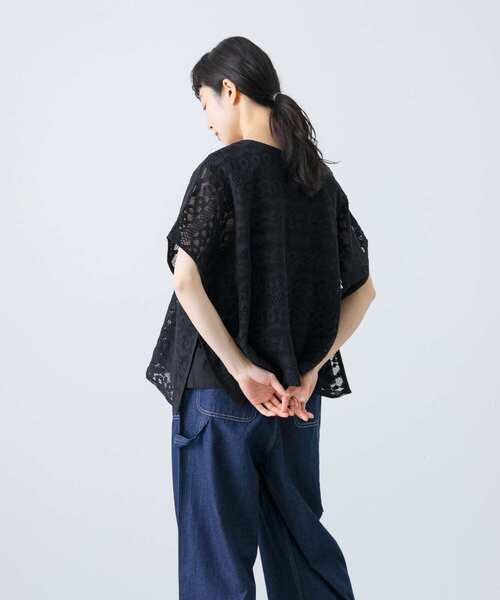 かぐれ - 新品タグ付◉ BLACK コットンラッセルレースポンチョ