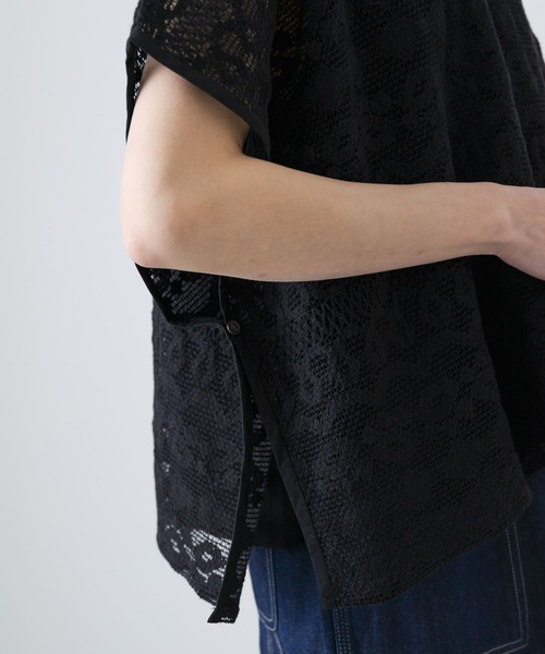 かぐれ - 新品タグ付◉ BLACK コットンラッセルレースポンチョ