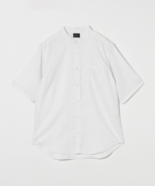 THE RERACS バンドカラー　ストライプ 半袖シャツ バンドカラーストライプシャツ《半袖》《COOL CONTACT