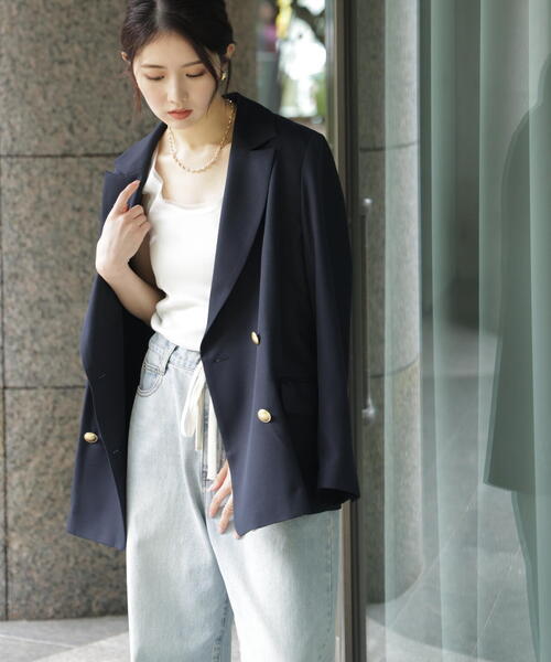 FREE'S MART（フリーズマート）の「金ボタンダブルブレストジャケット[裏地：半裏仕様]（テーラードジャケット・レディース・ネイビー・MEDIUM/SMALL）」の7枚目の写真