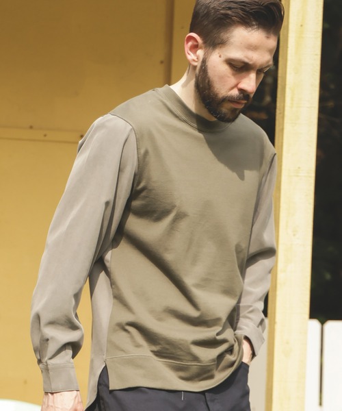 MR.OLIVE(ミスターオリーブ)の「MIX MATERIAL / HYBRID SHIRT(Tシャツ/カットソー・メンズ・ブラック/カーキ・MEDIUM/LARGE)」の2枚目の写真