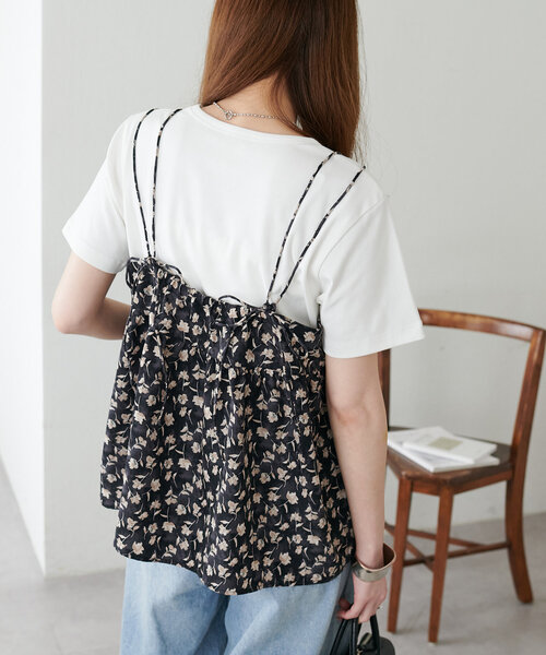 DISCOAT(ディスコート)の「花柄Vネックキャミ(キャミソール・レディース・ブラック/ベージュ・FREE)」の7枚目の写真