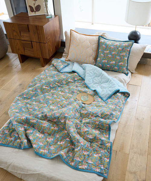 ブロックプリント キルトブランケット 140×200（ブランケット