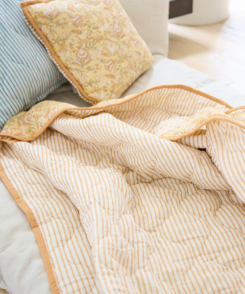 collex（コレックス）の「ブロックプリント キルトブランケット 140×200（ブランケット・レディース・ブルー/ピンク/イエロー/ブルー系その他・フリー）」の7枚目の写真