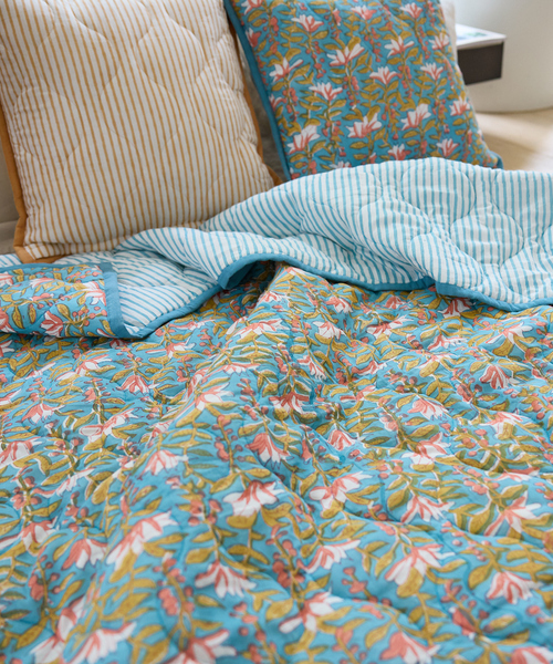 ブロックプリント キルトブランケット 140×200（ブランケット