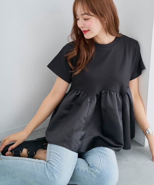 セール】ペプラムフレア半袖Tシャツ（Tシャツ/カットソー）｜M