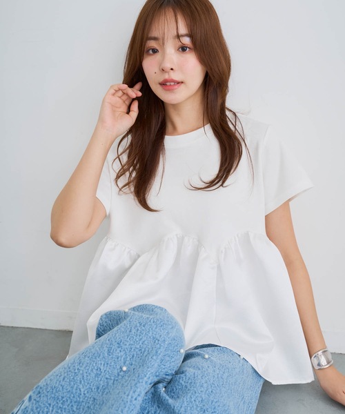 セール】ペプラムフレア半袖Tシャツ（Tシャツ/カットソー）｜M