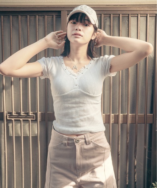 Tシャツ・カットソー HUG YOUR SKIN Lace studded top 5BJH1641 セール】HUG YOUR SKIN/ハグユアスキン/Lace studded top(T