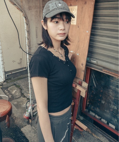 Tシャツ・カットソー HUG YOUR SKIN Lace studded top 5BJH1641 セール】HUG YOUR SKIN/ハグユアスキン/Lace studded top（T