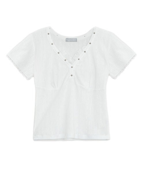Tシャツ・カットソー hug your skin lace stud top white 25SSTOP02WH セール】HUG YOUR SKIN/ハグユアスキン/Lace studded top（T
