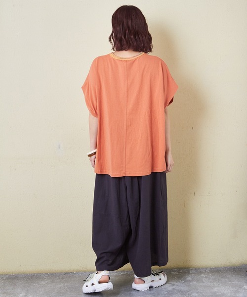 CUBE SUGAR(キューブシュガー)の「21/-OE天竺スモッキング刺繍プルオーバー(Tシャツ/カットソー・レディース・ナチュラル/ブラック/オレンジ・M)」の21枚目の写真