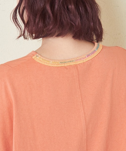 CUBE SUGAR(キューブシュガー)の「21/-OE天竺スモッキング刺繍プルオーバー(Tシャツ/カットソー・レディース・ナチュラル/ブラック/オレンジ・M)」の22枚目の写真