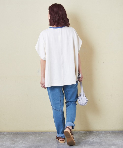 CUBE SUGAR(キューブシュガー)の「21/-OE天竺スモッキング刺繍プルオーバー(Tシャツ/カットソー・レディース・ナチュラル/ブラック/オレンジ・M)」の13枚目の写真