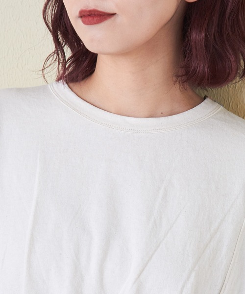 CUBE SUGAR(キューブシュガー)の「21/-OE天竺スモッキング刺繍プルオーバー(Tシャツ/カットソー・レディース・ナチュラル/ブラック/オレンジ・M)」の9枚目の写真