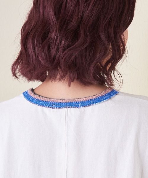 CUBE SUGAR(キューブシュガー)の「21/-OE天竺スモッキング刺繍プルオーバー(Tシャツ/カットソー・レディース・ナチュラル/ブラック/オレンジ・M)」の14枚目の写真
