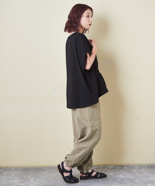 CUBE SUGAR(キューブシュガー)の「21/-OE天竺スモッキング刺繍プルオーバー(Tシャツ/カットソー・レディース・ナチュラル/ブラック/オレンジ・M)」の16枚目の写真