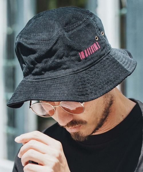 mko12921- Barcode Embroidery Corduroy Buket Hat バケット