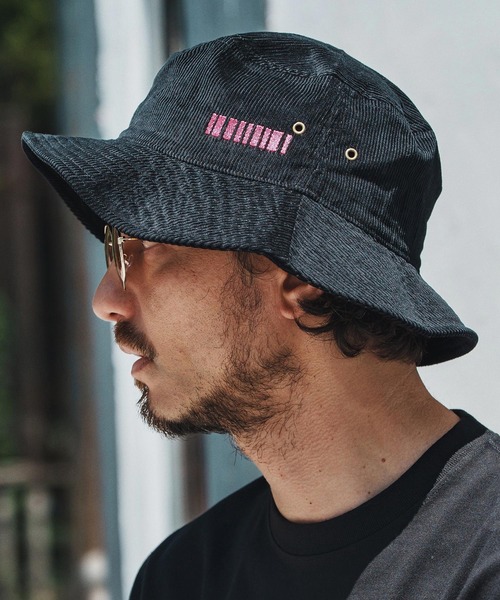 mko12921- Barcode Embroidery Corduroy Buket Hat バケット