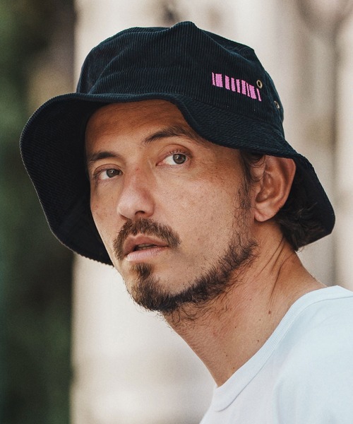 mko12921- Barcode Embroidery Corduroy Buket Hat バケット