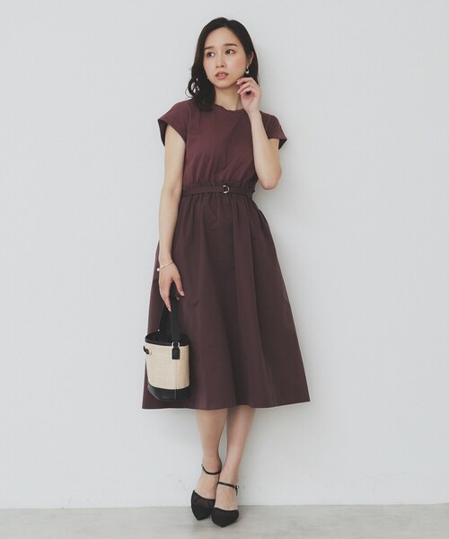 index（インデックス）の「ドッキングフレアワンピース【洗濯機洗い可】（ワンピース・レディース・ブラック系4/ダークブラウン系4/ベージュ系その他7・40/38/42/36）」の6枚目の写真