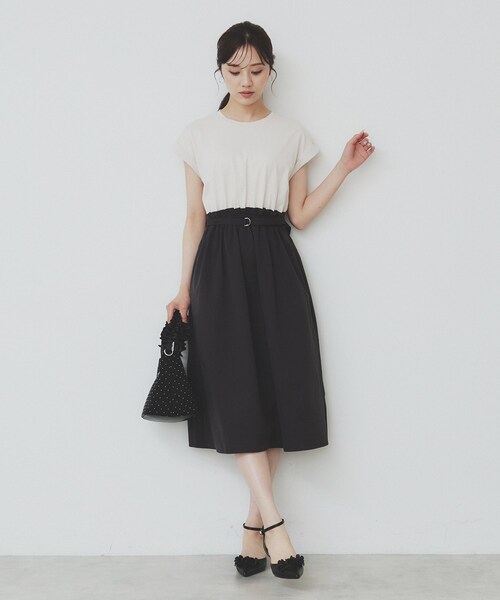 index（インデックス）の「ドッキングフレアワンピース【洗濯機洗い可】（ワンピース・レディース・ブラック系4/ダークブラウン系4/ベージュ系その他7・40/38/42/36）」の12枚目の写真