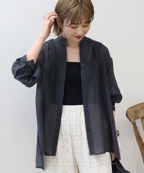 AMERICAN HOLIC(アメリカンホリック)の「楊柳シアーバンドカラーシャツ(シャツ/ブラウス・レディース・マスタード/モカ/チャコールグレー/ホワイト系その他2/ブルー・L/M)」の21枚目の写真