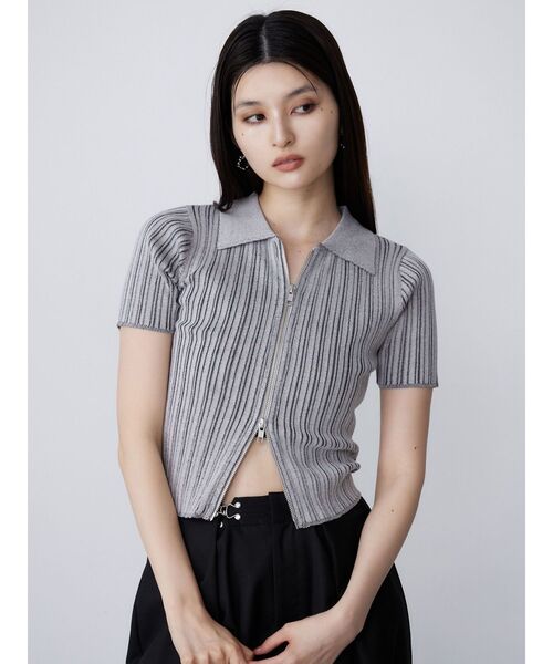 MURUA（ムルーア）の「フロントZIPポロニット（ニット/セーター・レディース・ブルー/グレー/ブラック・FREE）」の4枚目の写真